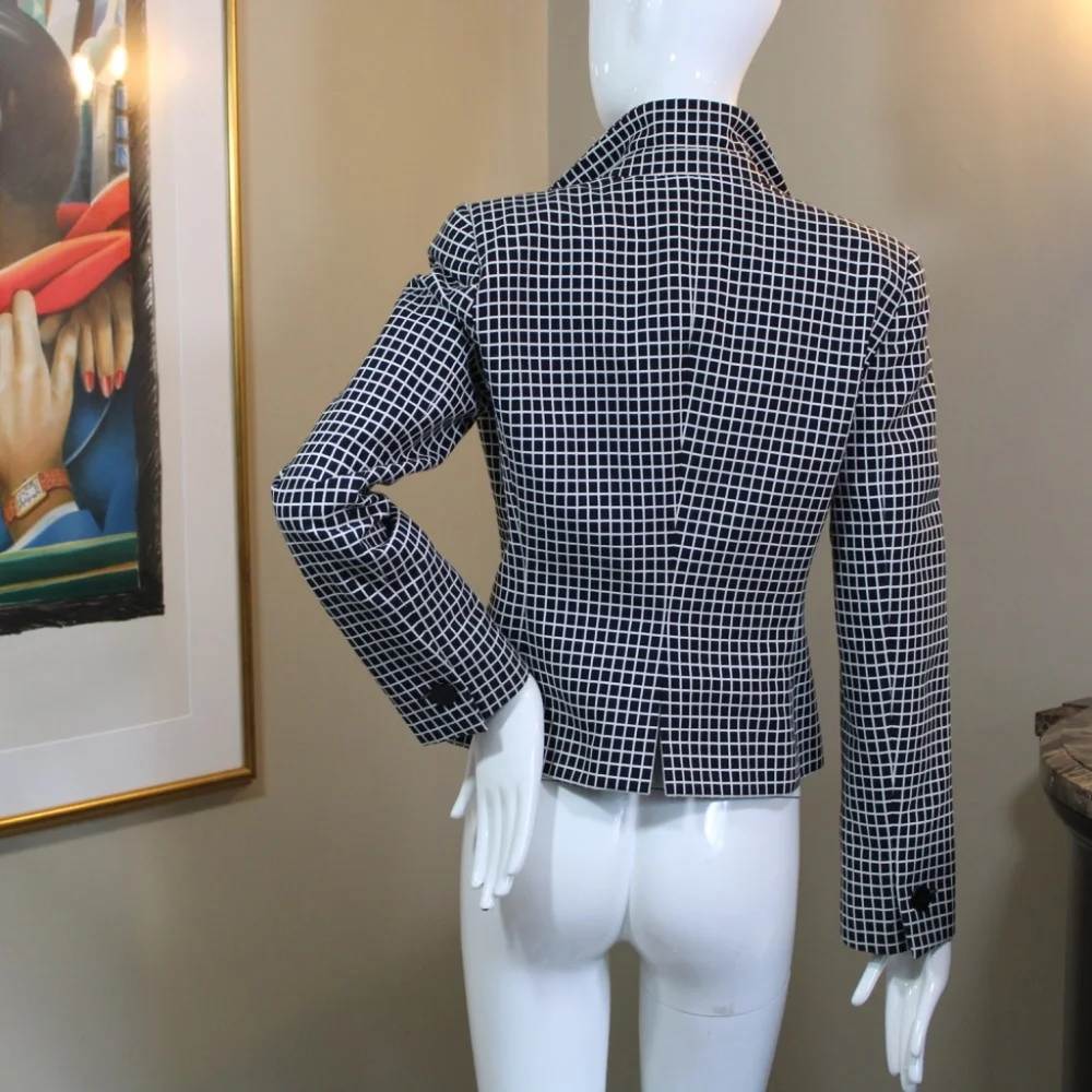 Armani Collezioni Black White Grid Tailored Blazer Made in Italy